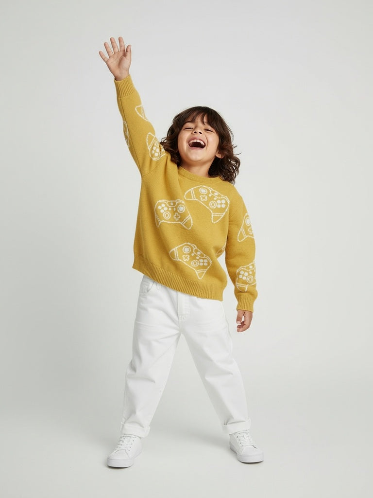HOP Kids Yellow Gaming Console Design Cotton Sweater