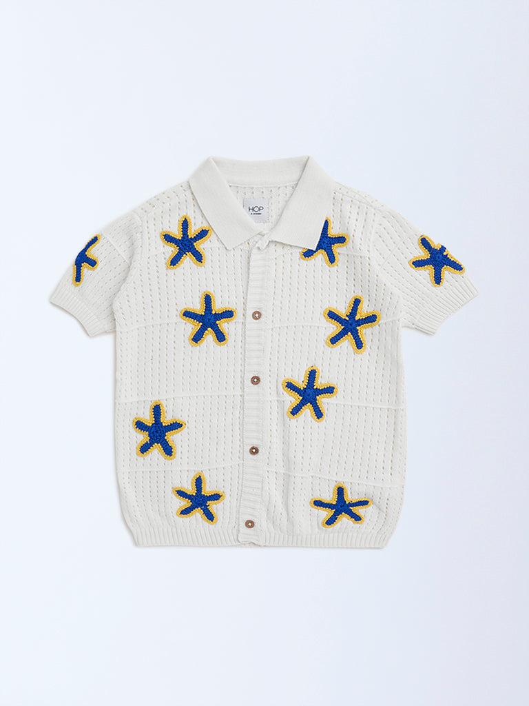HOP Kids Off-White Crochet Detailed Cotton Shirt