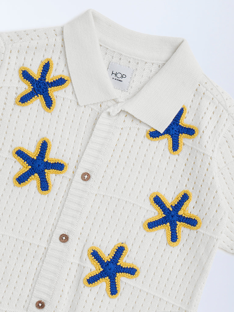 HOP Kids Off-White Crochet Detailed Cotton Shirt