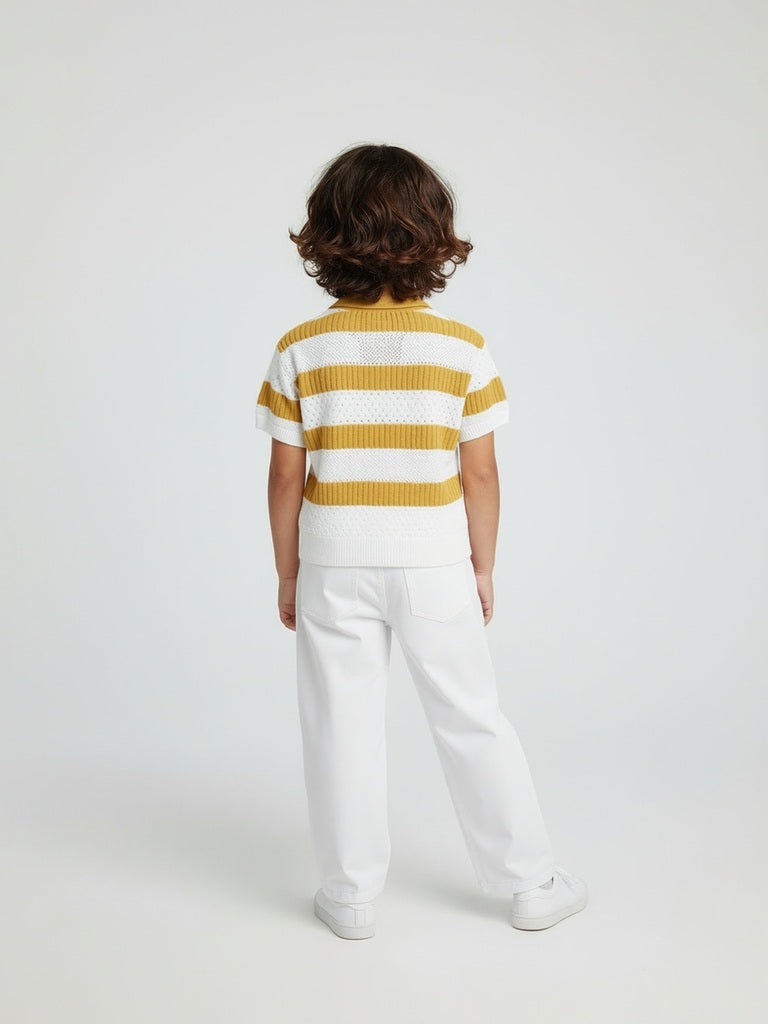 HOP Kids Yellow Knitted Cotton T-Shirt