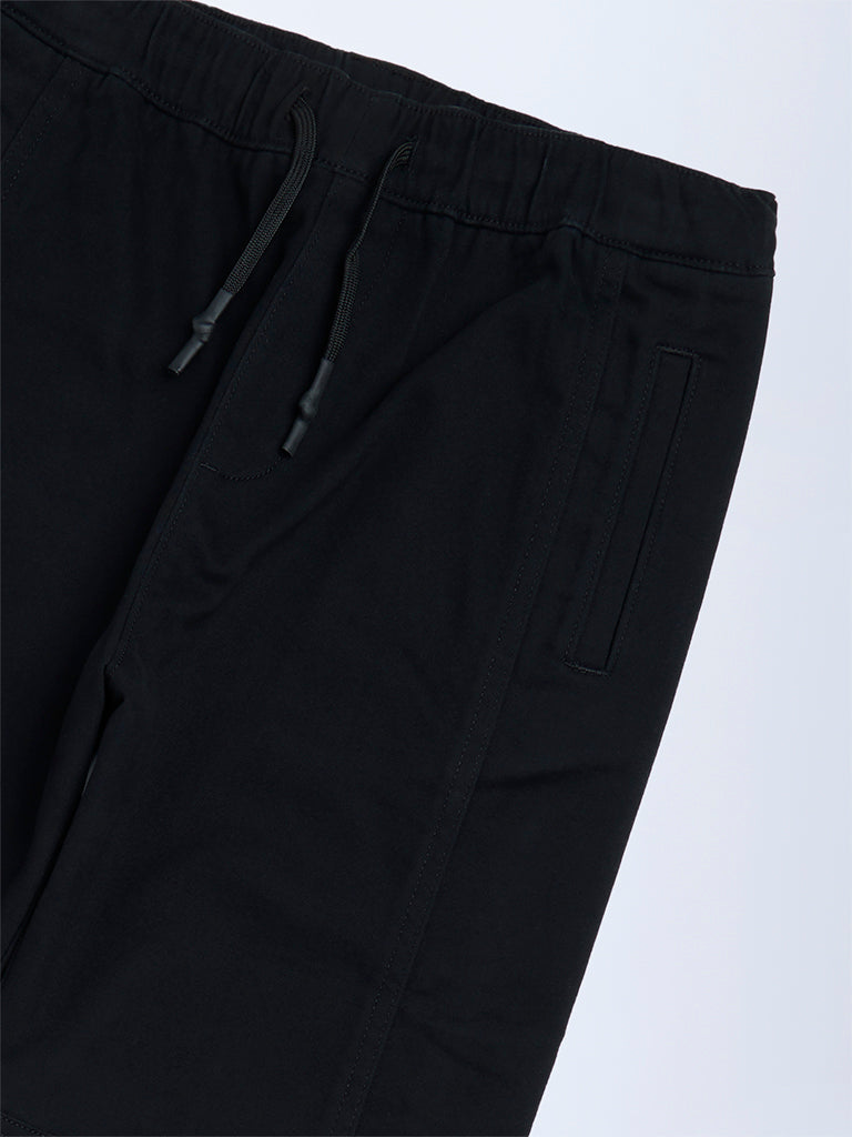 Y&F Kids Black Solid Mid-Rise Cotton-Blend Joggers