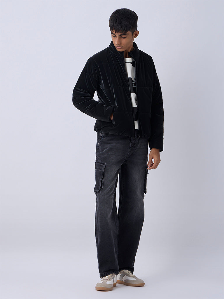 Y&F Kids Black Velvet Puffer Jacket