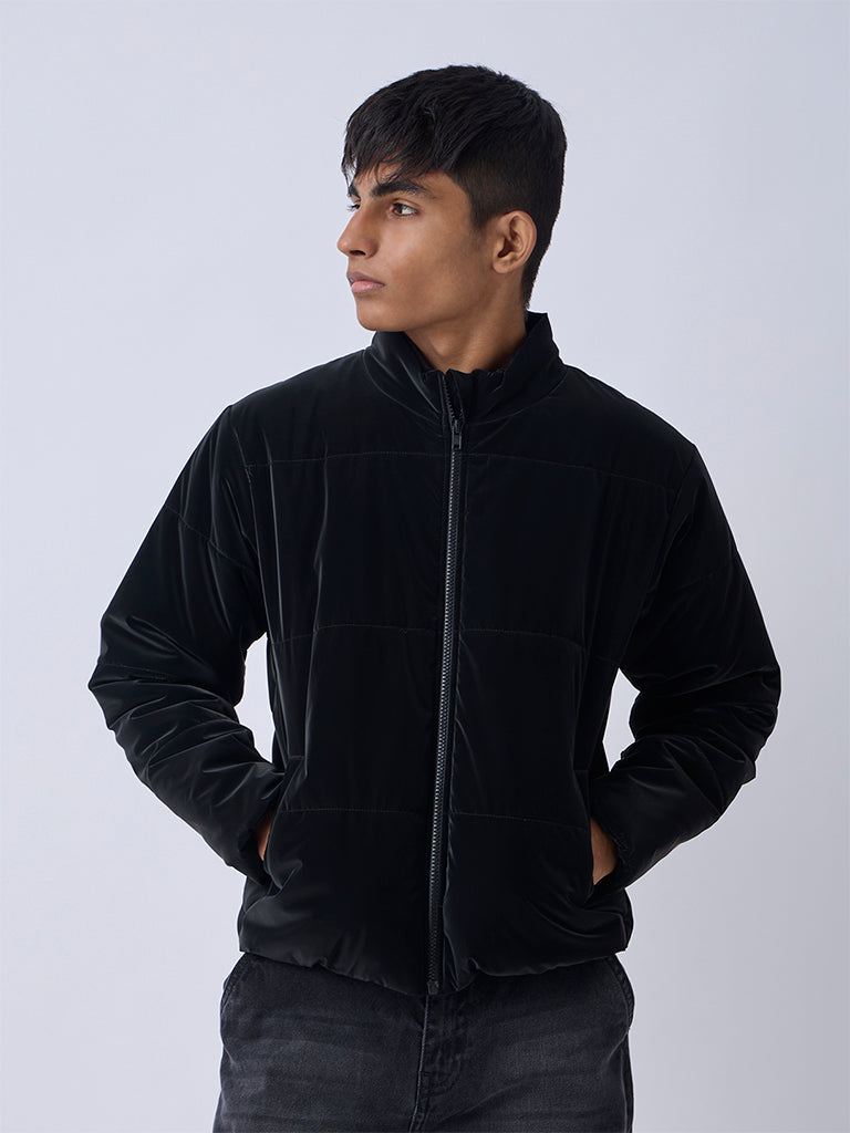 Y&F Kids Black Velvet Puffer Jacket