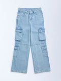 Y&F Kids Light Blue Cargo-Style Mid-Rise Jeans