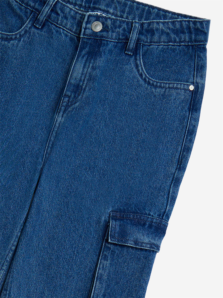 Y&F Kids Blue Cargo-Style Straight-Fit High-Rise Jeans