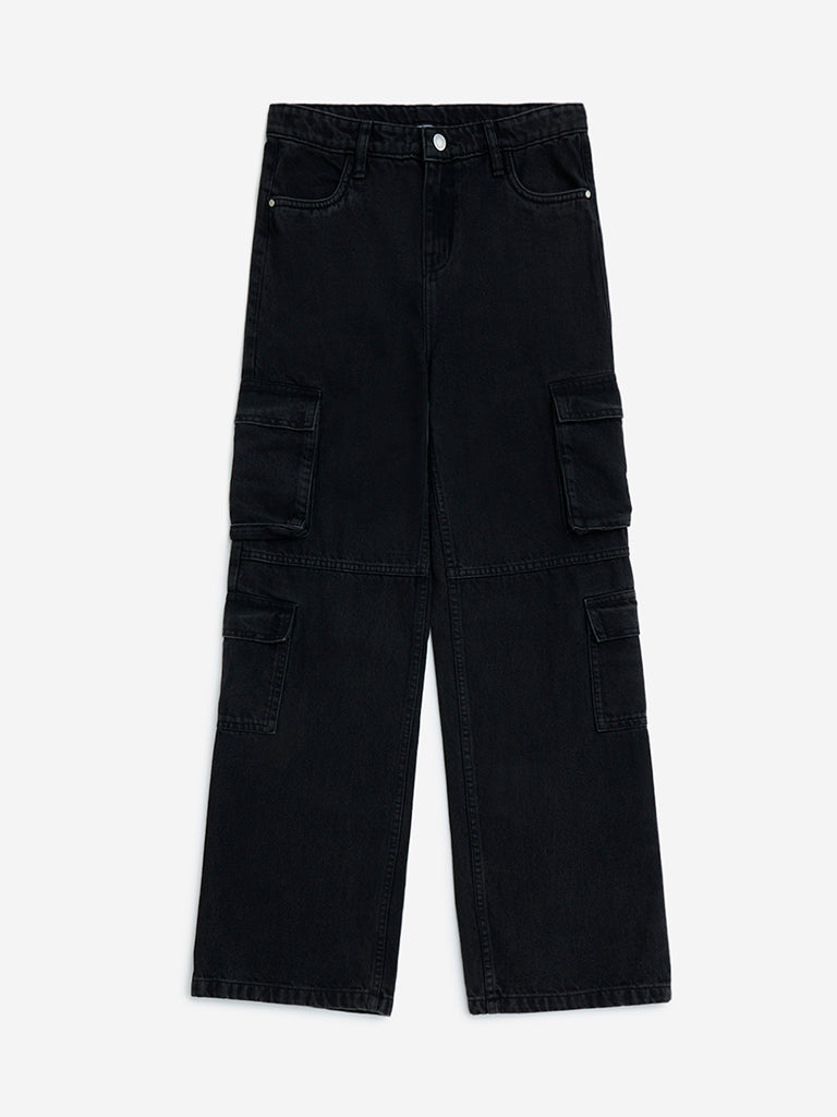 Y&F Kids Black Wide-Leg Mid-Rise Jeans