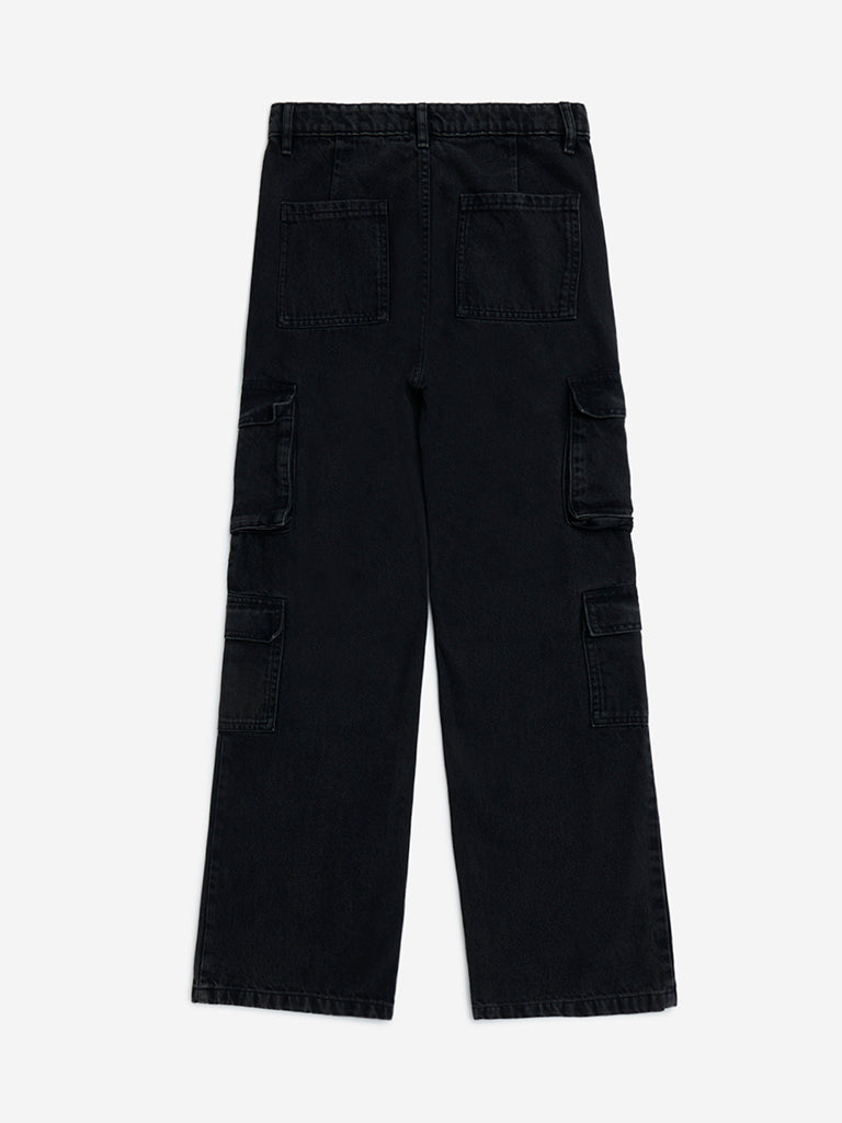 Y&F Kids Black Wide-Leg Mid-Rise Jeans