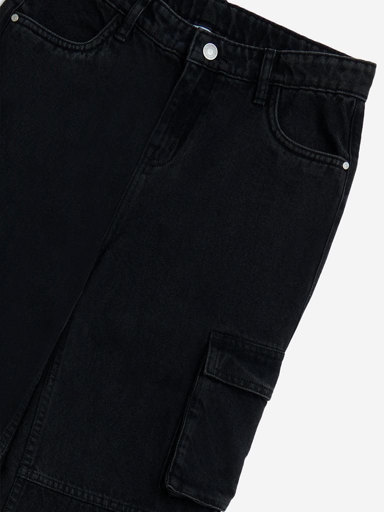 Y&F Kids Black Wide-Leg Mid-Rise Jeans