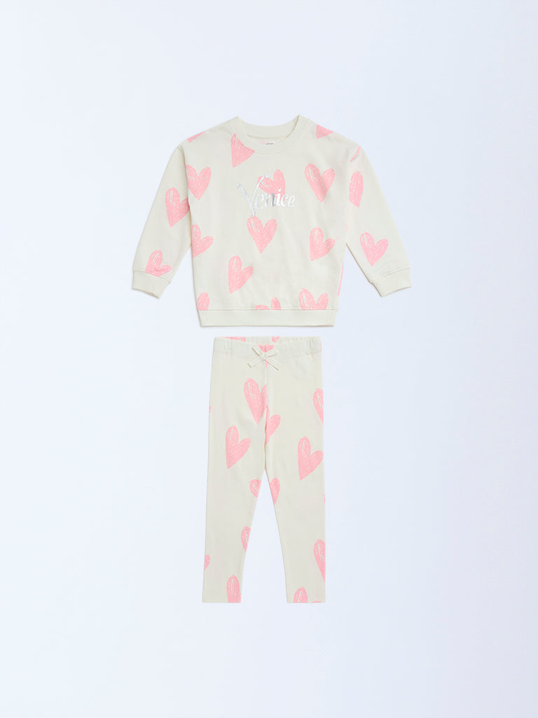HOP Kids Off-White Cotton Sweatshirt and Leggings Set