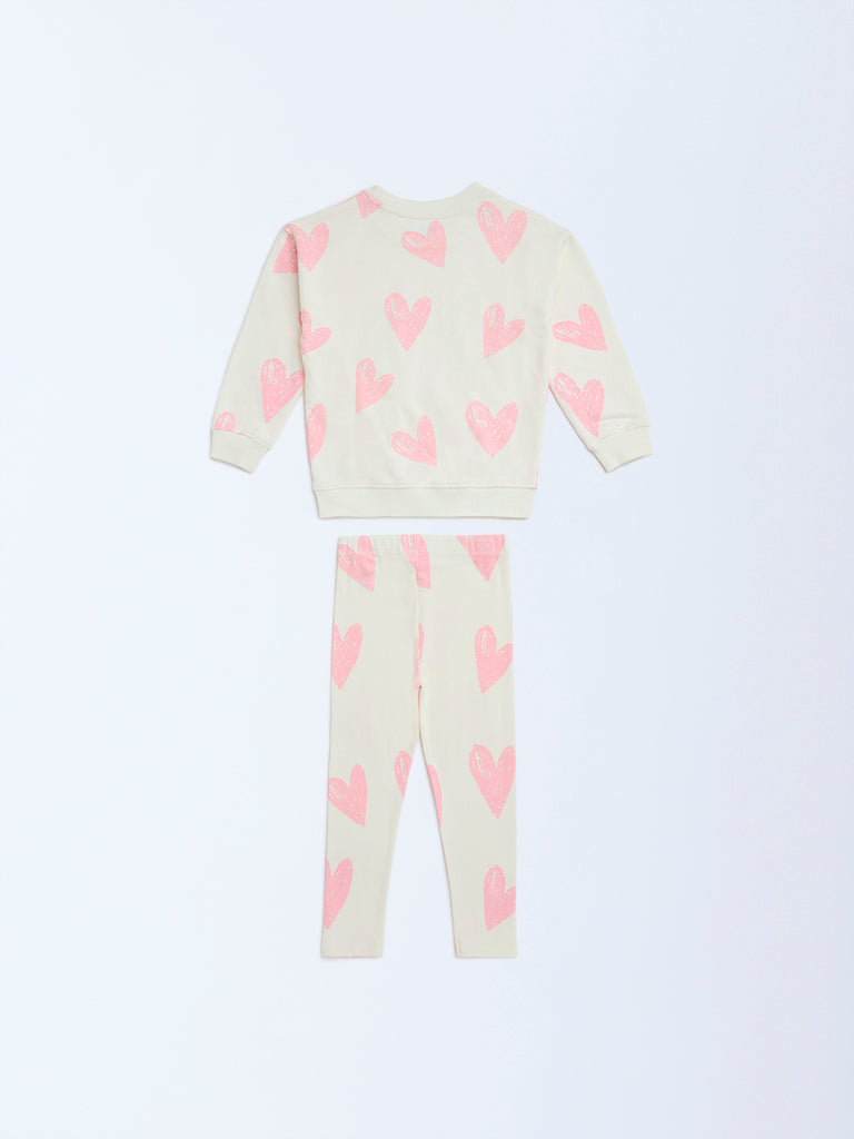 HOP Kids Off-White Cotton Sweatshirt and Leggings Set