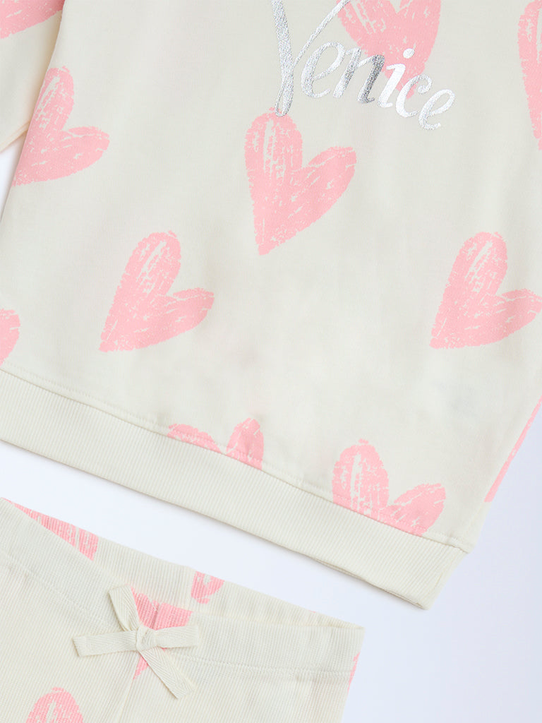 HOP Kids Off-White Cotton Sweatshirt and Leggings Set