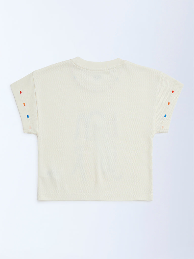 HOP Kids Off-White Text Printed Cotton T-Shirt