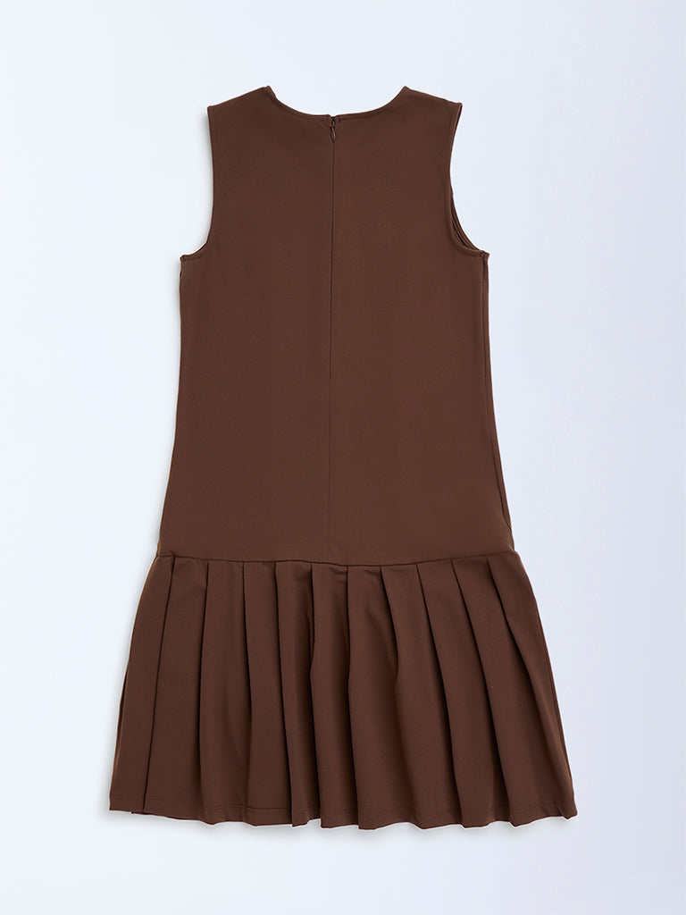 Y&F Kids Brown Solid Drop-Waist Dress