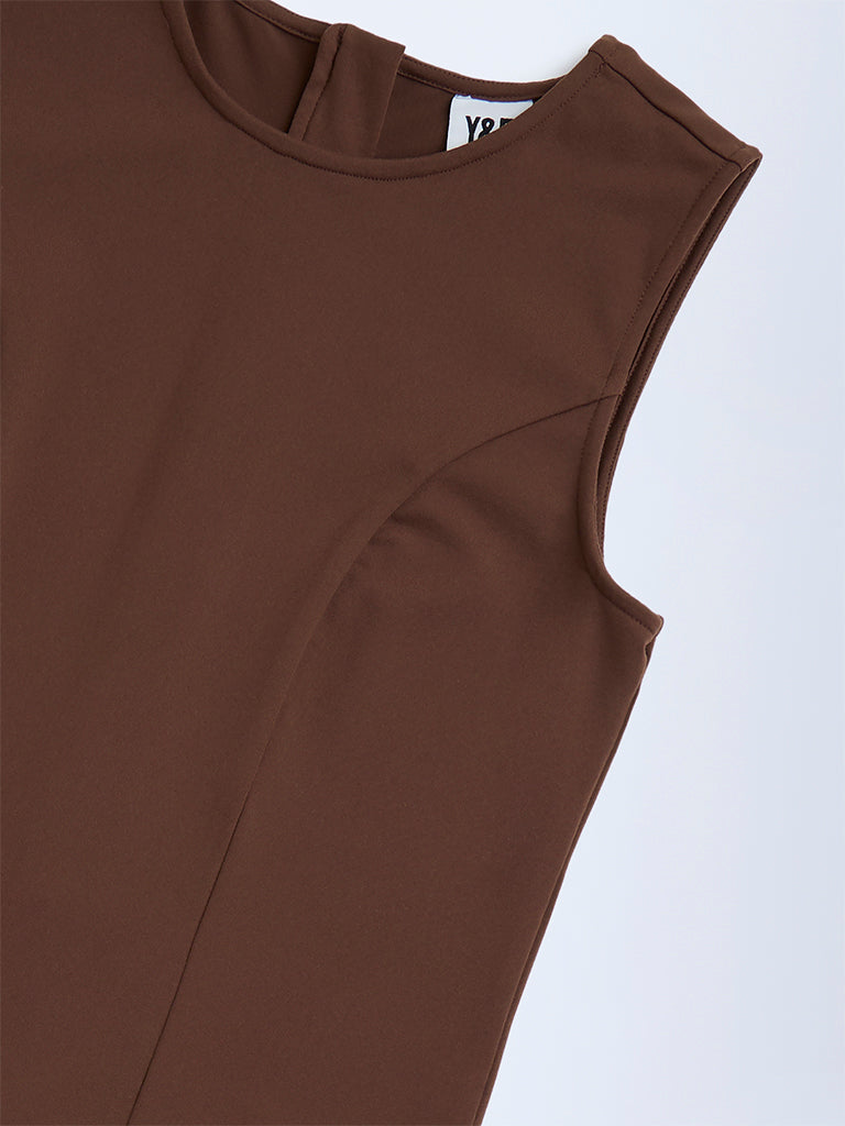 Y&F Kids Brown Solid Drop-Waist Dress