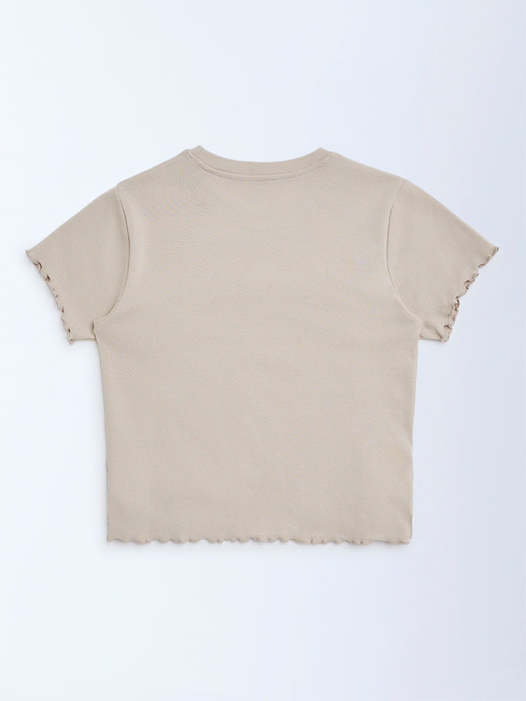 Y&F Kids Beige Cityscape-Inspired Cotton-Blend T-Shirt