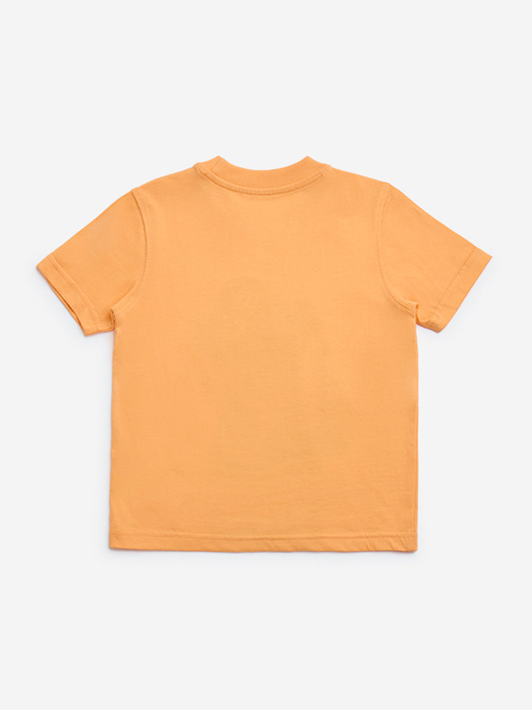 HOP Kids Orange Printed Cotton T-Shirt