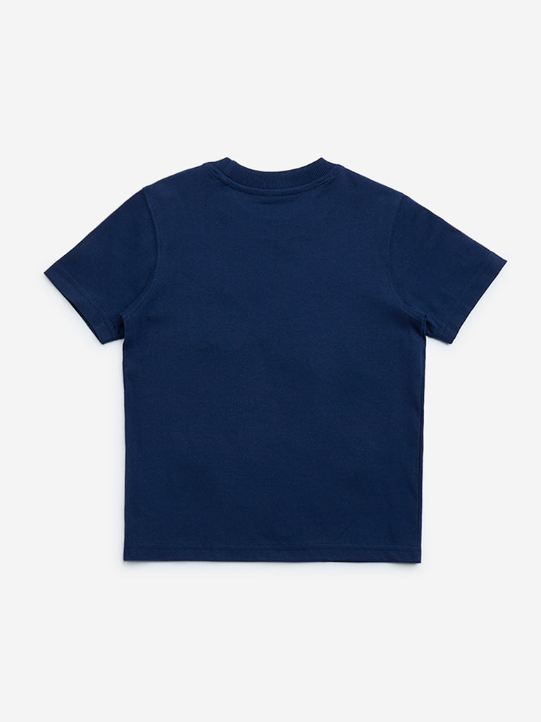 HOP Kids Navy Printed Cotton T-Shirt