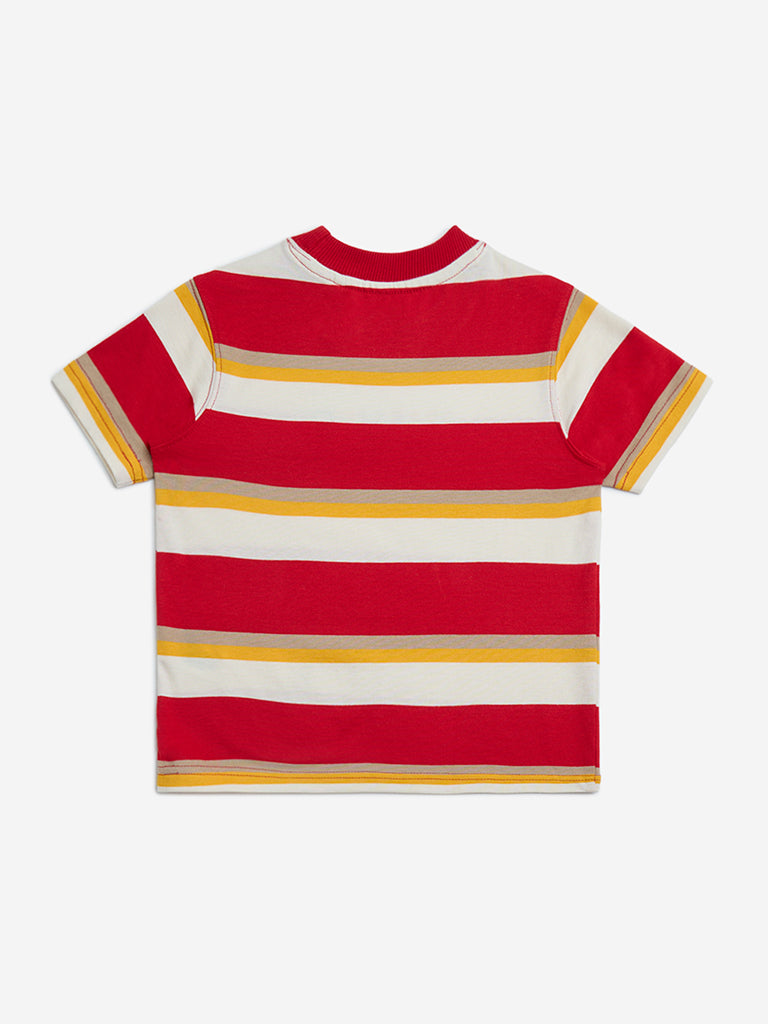 HOP Kids Red Stripe Printed Cotton T-Shirt