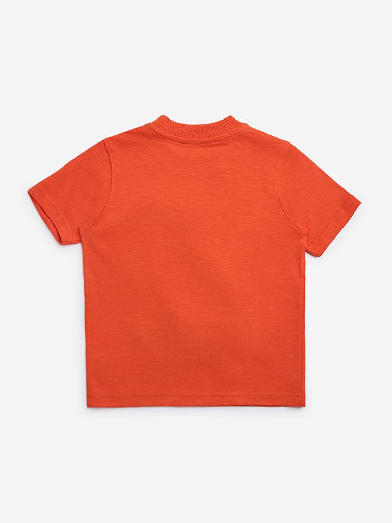 HOP Kids Orange Animal Embossed Cotton T-Shirt