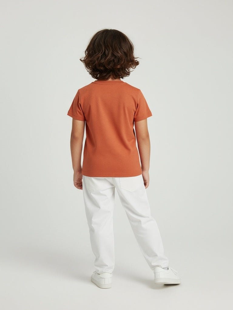 HOP Kids Orange Animal Embossed Cotton T-Shirt