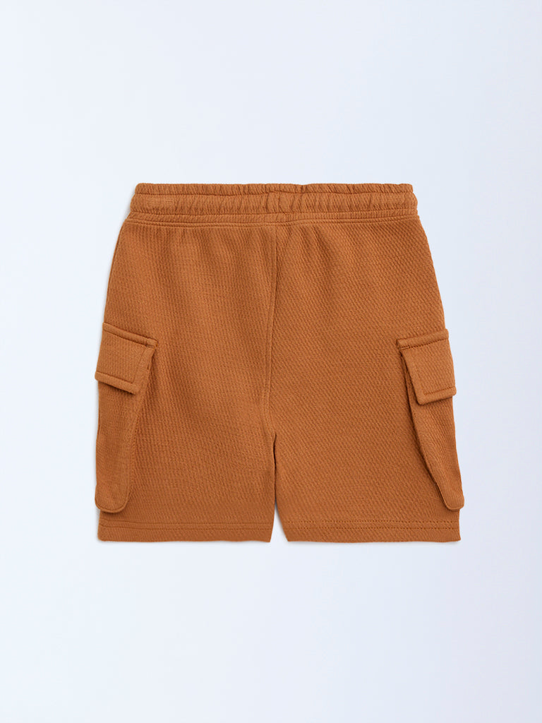 HOP Kids Ochre Knitted Mid-Rise Cotton-Blend Shorts