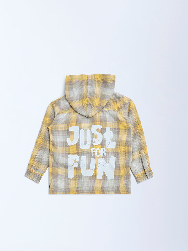 HOP Kids Beige Checks Detailed Cotton Shirt