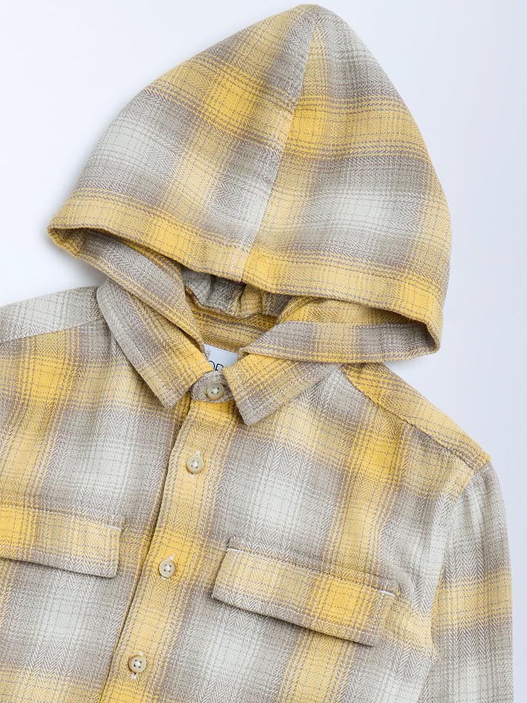 HOP Kids Beige Checks Detailed Cotton Shirt