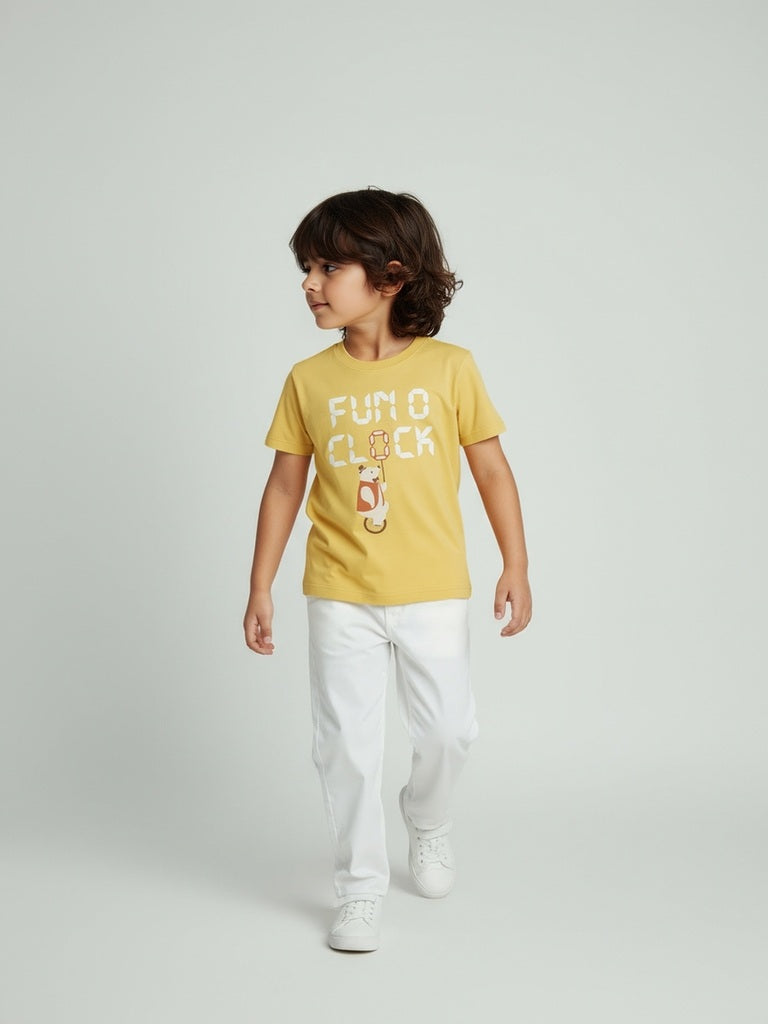 HOP Kids Yellow Animal Design Cotton T-Shirt