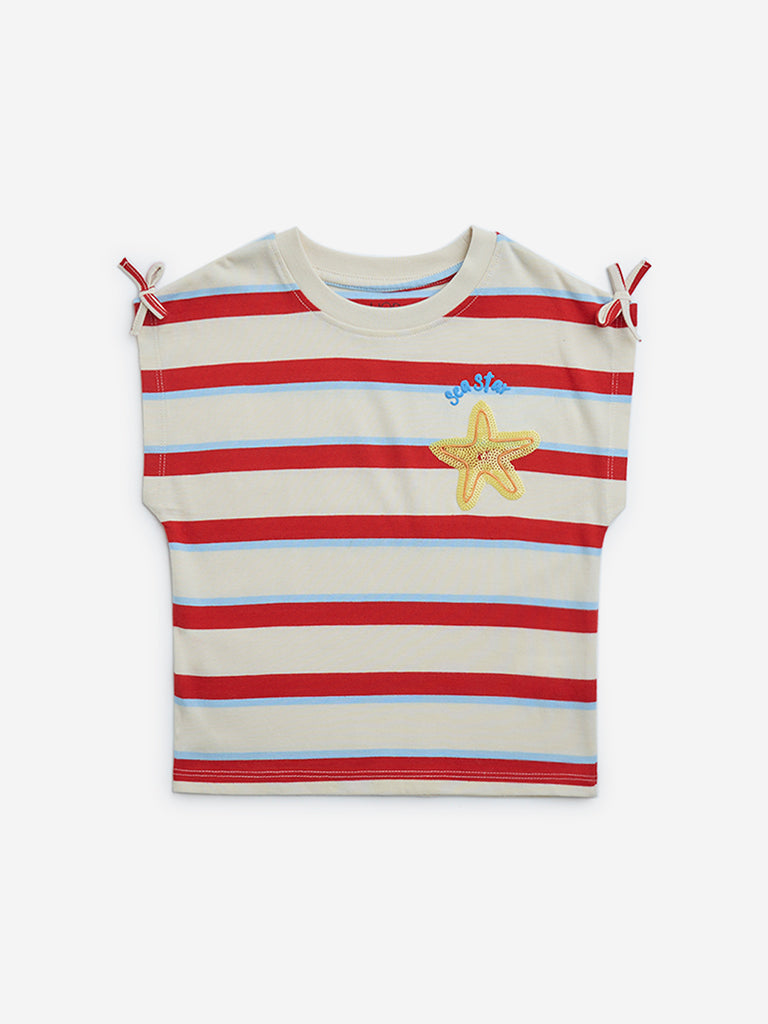 HOP Kids Off-White Striped Cotton Top