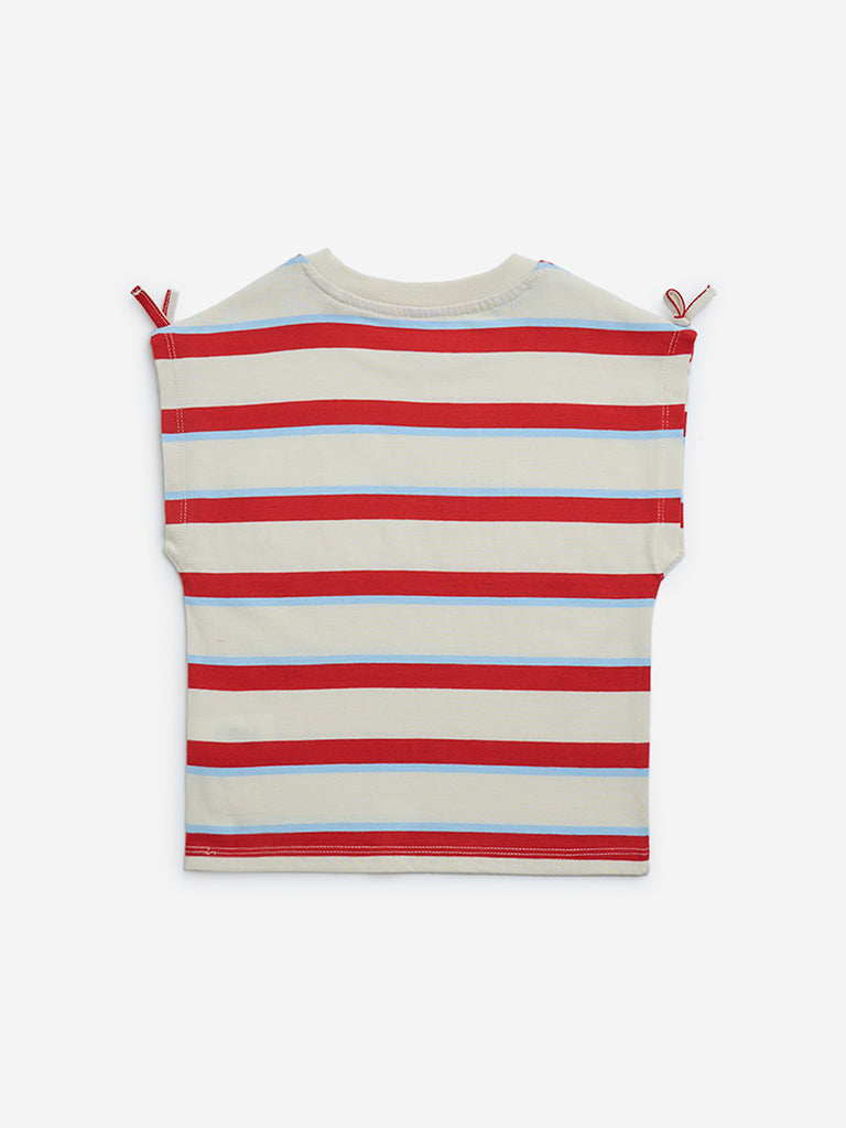 HOP Kids Off-White Striped Cotton Top