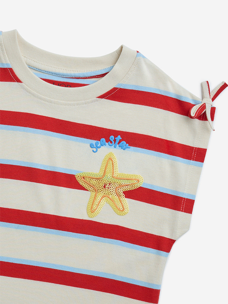 HOP Kids Off-White Striped Cotton Top