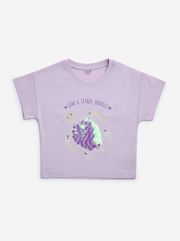 HOP Kids Lilac Typographic Cotton T-Shirt