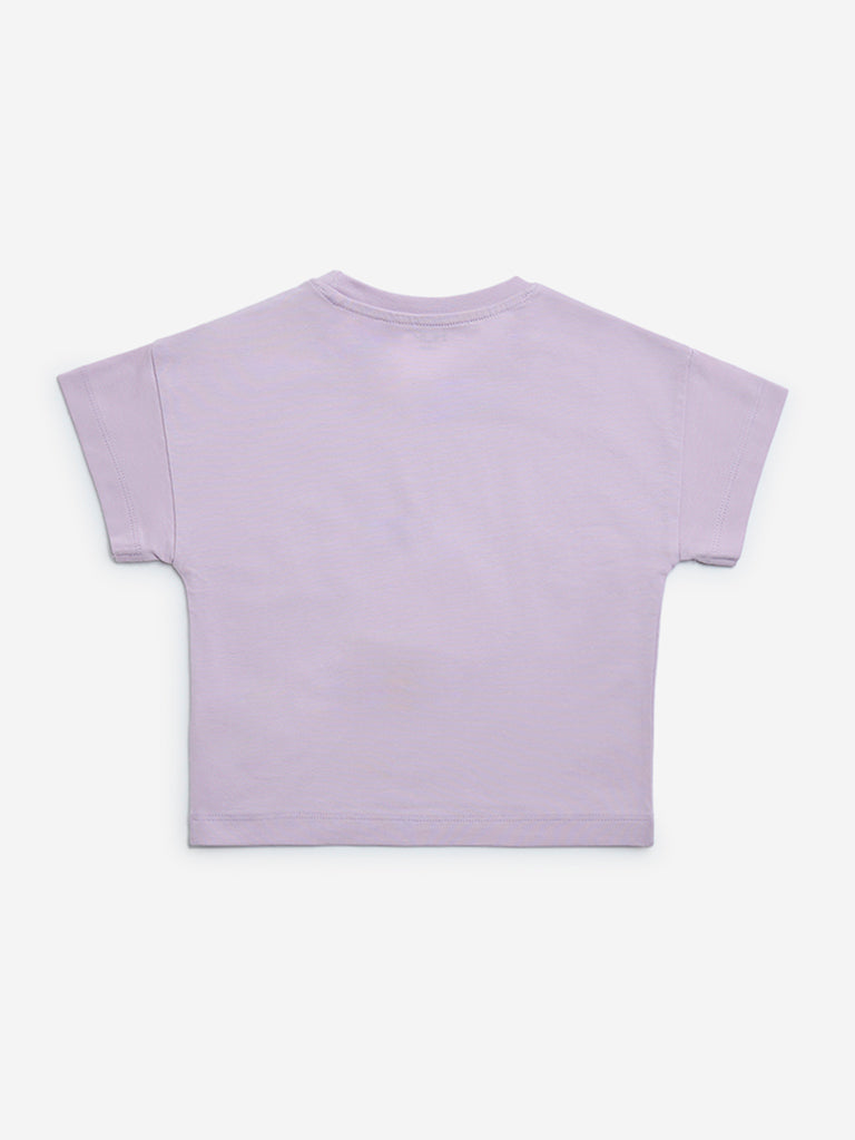 HOP Kids Lilac Typographic Cotton T-Shirt