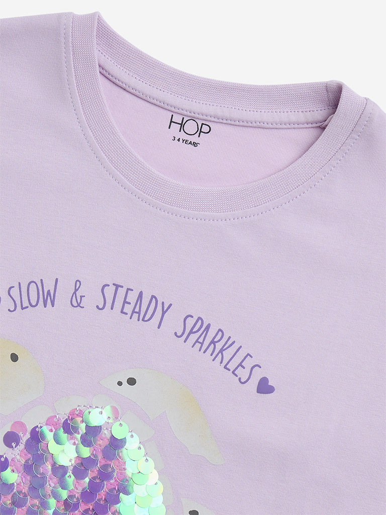 HOP Kids Lilac Typographic Cotton T-Shirt