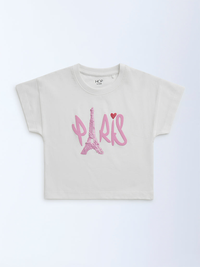 HOP Kids White Typographic Cotton T-Shirt