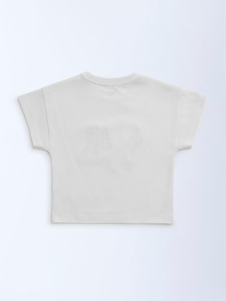 HOP Kids White Typographic Cotton T-Shirt