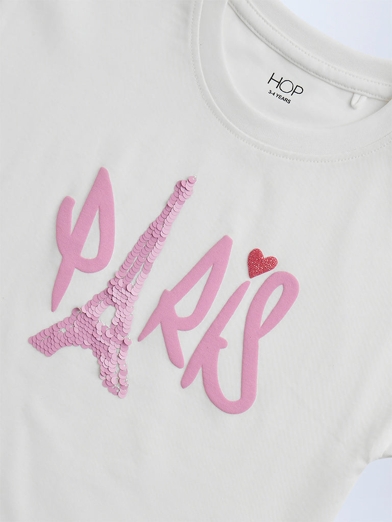 HOP Kids White Typographic Cotton T-Shirt