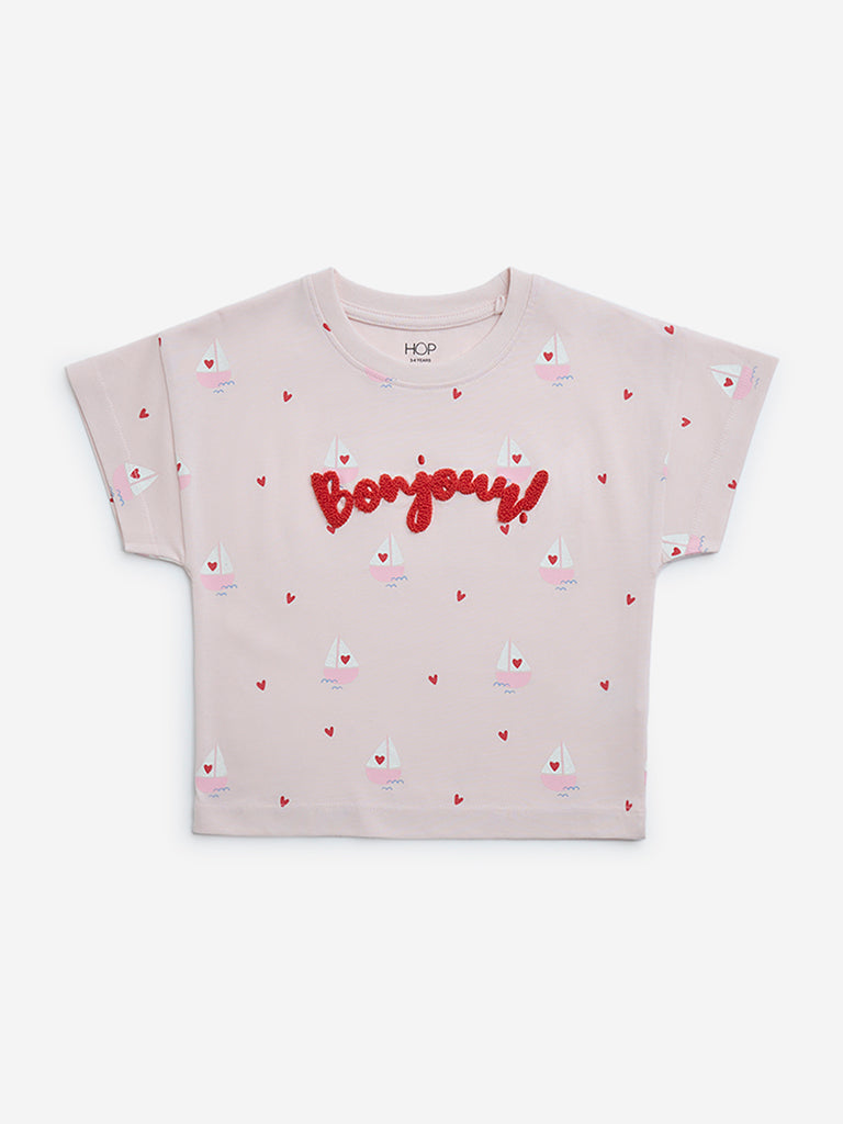 HOP Kids Pink Text Design Cotton T-Shirt