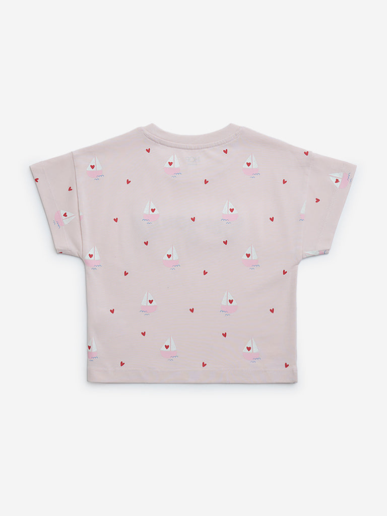HOP Kids Pink Text Design Cotton T-Shirt