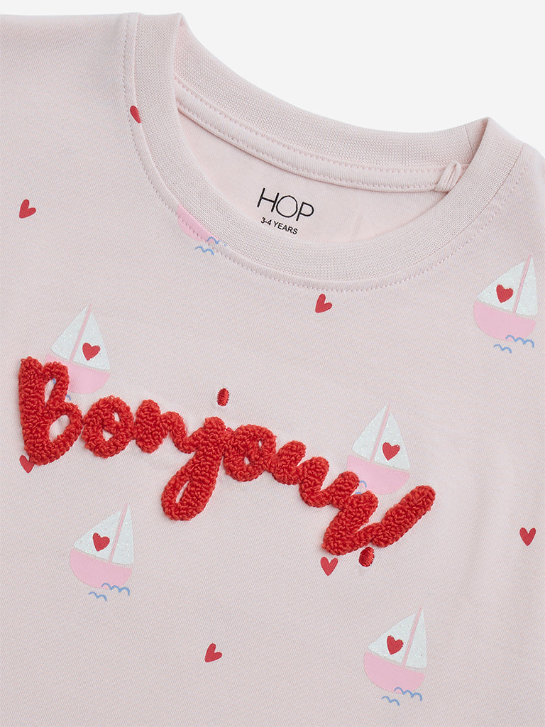 HOP Kids Pink Text Design Cotton T-Shirt