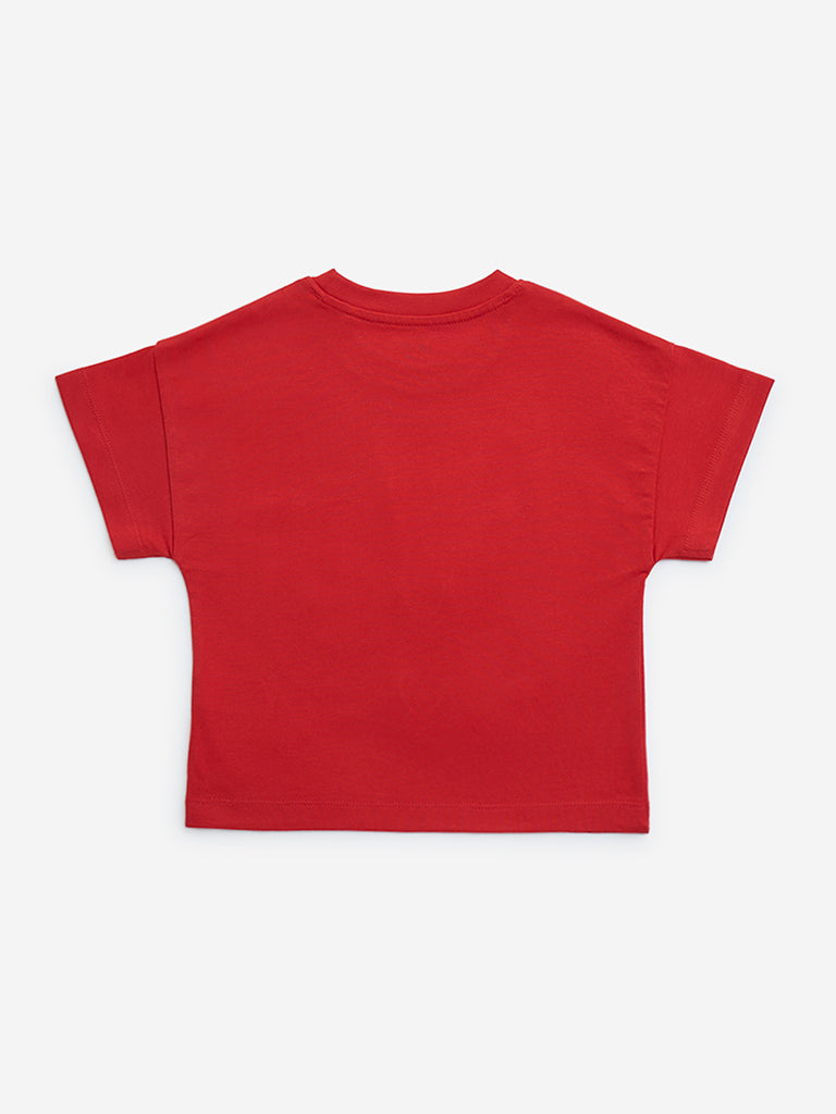 HOP Kids Red Bird Detailed Cotton T-Shirt