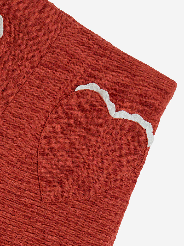 HOP Kids Rust Crinkle-Textured High-Rise Cotton Shorts