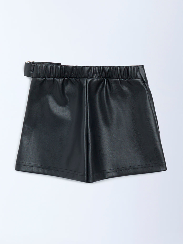 HOP Kids Black Faux Leather High-Rise Skort