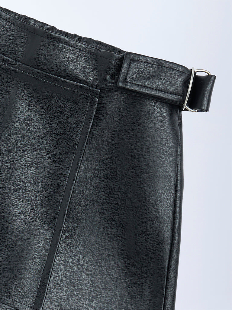 HOP Kids Black Faux Leather High-Rise Skort