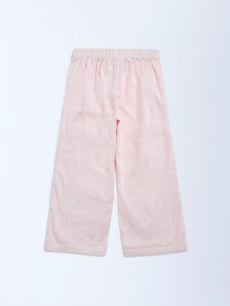 HOP Kids Pink Lace Detailed High-Rise Cotton-Blend Trousers