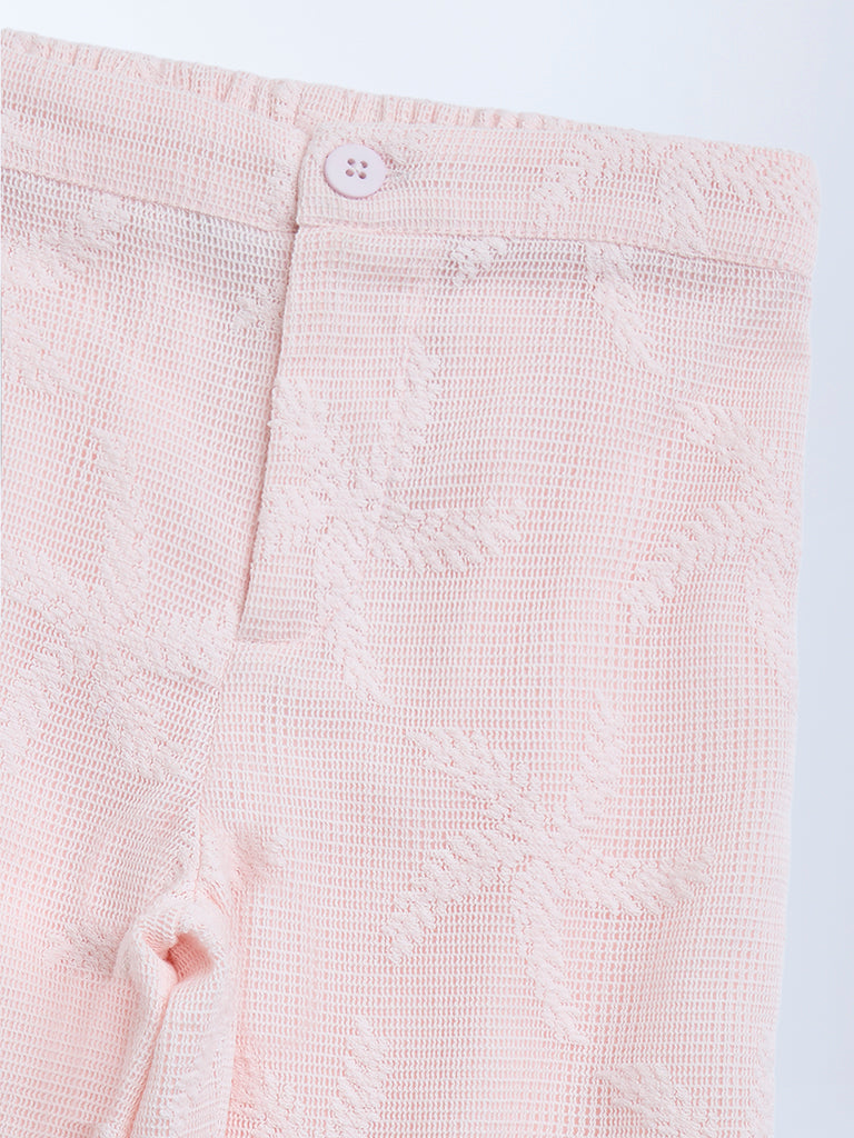 HOP Kids Pink Lace Detailed High-Rise Cotton-Blend Trousers