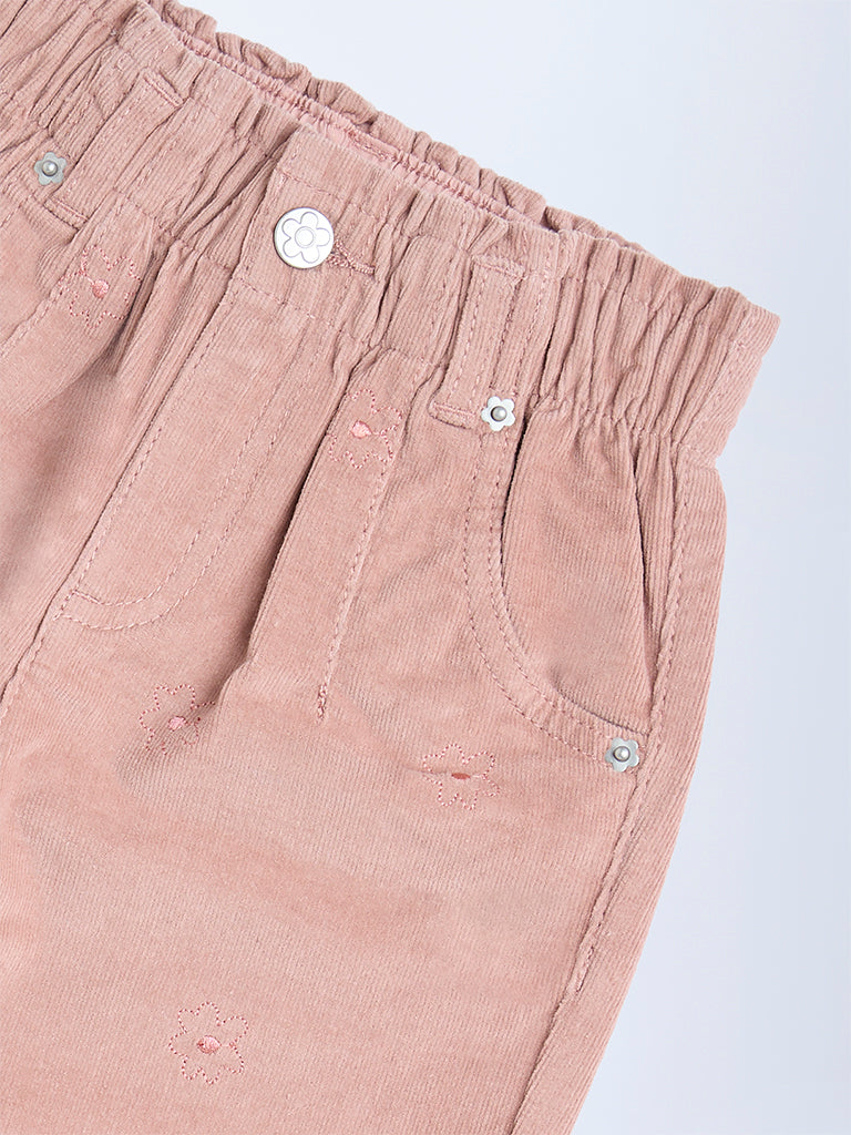 HOP Kids Dusty Rose High-Rise Cotton-Blend Trousers