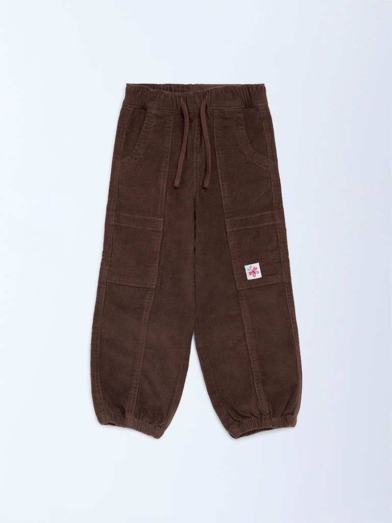 HOP Kids Dark Brown Mid-Rise Corduroy Joggers