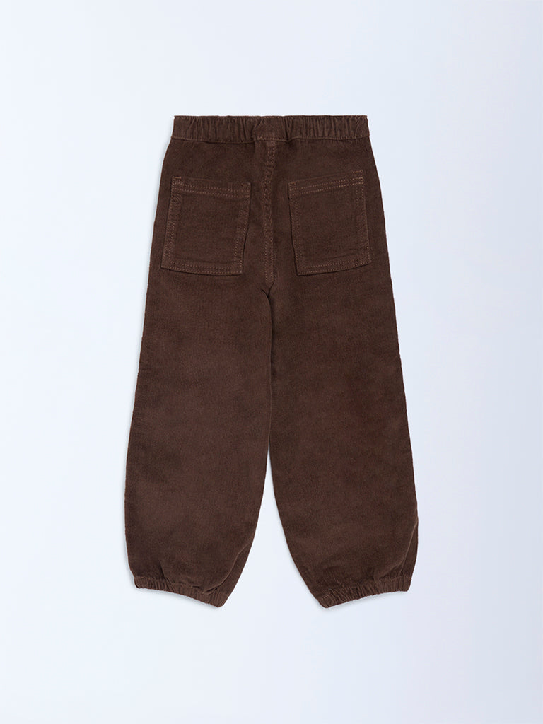 HOP Kids Dark Brown Mid-Rise Corduroy Joggers