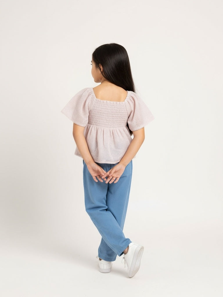 HOP Kids Light Pink Smocked Cotton-Blend Top